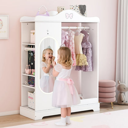 Kids Armoire with Jewelry Cabinet, Kids Dress Up Storage wth Shelves, Girls Wardrode Costume Organizer with Mirror, Children Closet with Armoire for Bedroom, Kids Room, Girls, Kids Room Furniture, Bedroom Storage, Stylish Kids Wardrobe, Playful Design, Ha