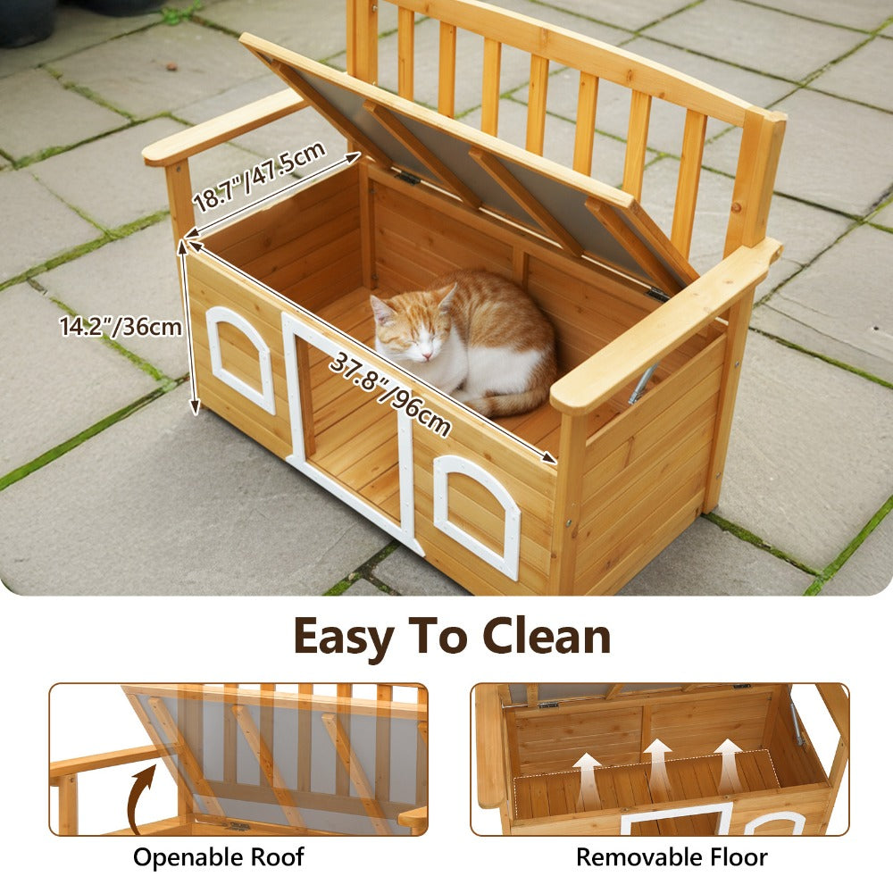Versatile Wooden Bench for Outdoors, Garden with Dog Shelter, Featuring Storage Area, Outdoor Furniture, Ideal for Patios, Yards, And Verandas