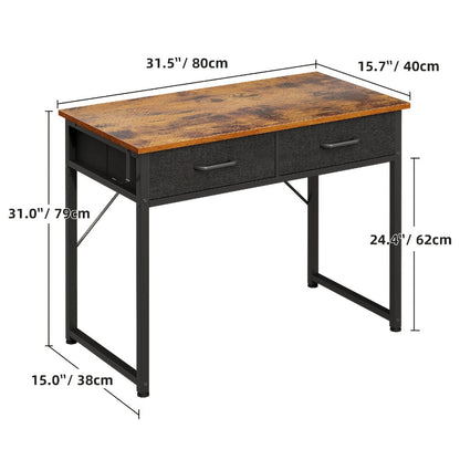 32" Small Computer Desk & Vanity Table with 2 Drawers & Headphone Hook – Compact Writing Desk for Home Office, Bedroom & Study, Modern Space-Saving Design, White or White-Gold