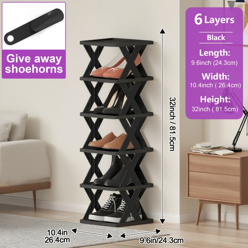Stackable Shoe Rack 6 or 9 Tier Plastic Vertical Shoe Organizer, Space Saving Shoe Storage Shelf for Entryway Bedroom Hallway Dorm, 10 Color Options