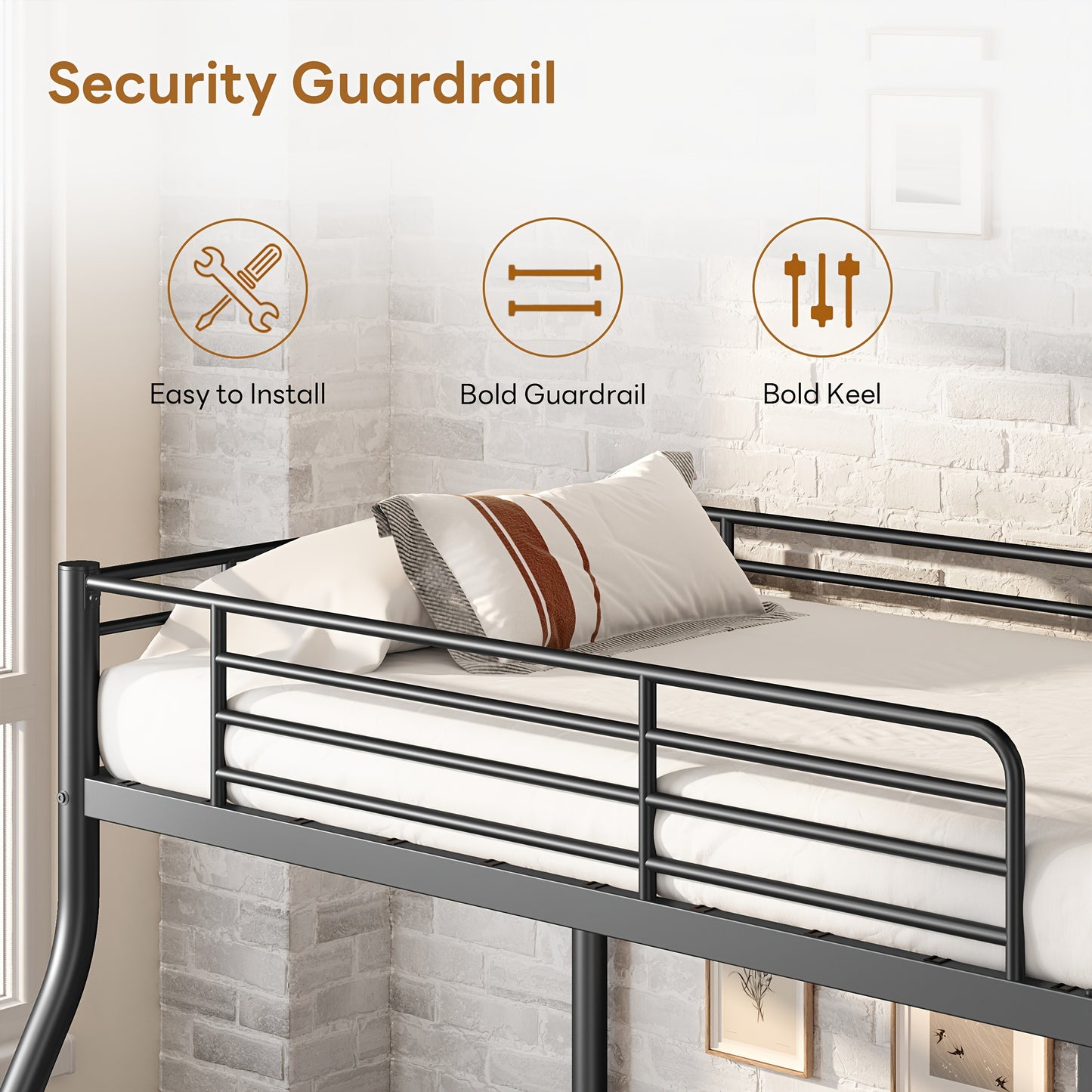 Bunk Beds Twin Over Twin/Full Size, Heavy Duty Metal Bunk Bed Frame With Angled Ladder For Spaces-Saving, Smooth Rounded Edges, Noise Free & Easy Assembly, Black
