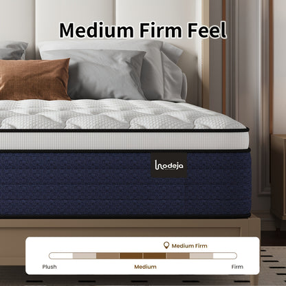 [Ergonomic Memory Foam] LODEIJA Ergonomic Medium Firm Hybrid Mattress In A Box - 10/12/14 Inch Thick, Twin, Full, Queen, King Sizes | Pocket Springs & Memory Foam for Motion Isolation, Pressure Relief, And Silent Sleep, Breathable Bed Mattress, Fiberglass