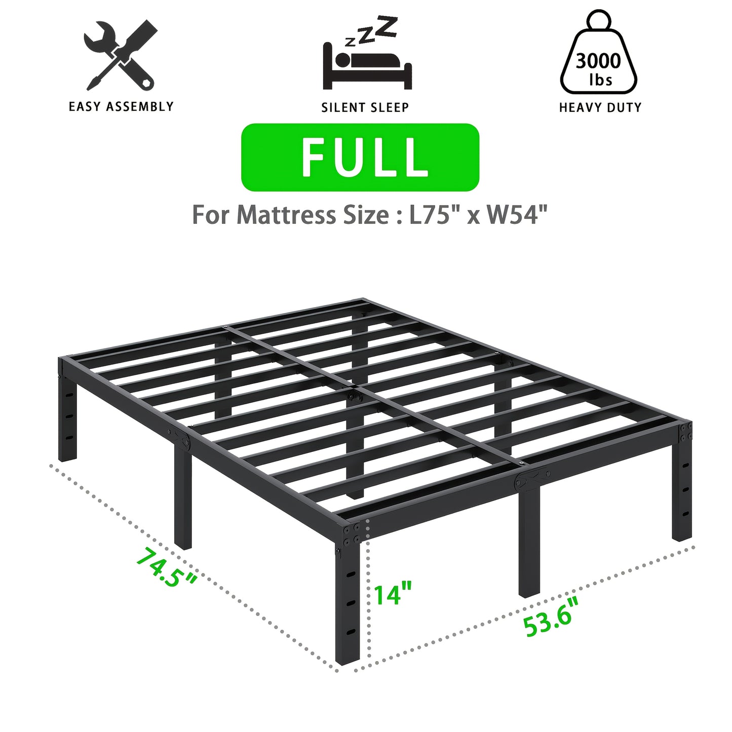 Heavy-Duty Metal Bed Frame with Under-Bed Storage - Sturdy Mattress Foundation, -Free/ Easy Assembly (for all parts assembled), No Box Spring Needed, 12/14/16/18 Inch Bed Frame, Black, Low-Maintenance Bed Base for Small Spaces & Large