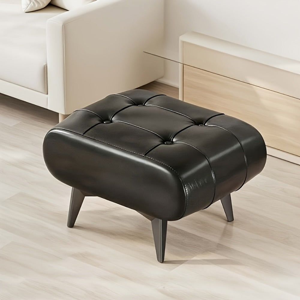 Memory Foam Footstool Square Ottoman Cushioned Shoe Changing Stool – Modern Low Stool for Living Room Hallway Entryway, Multifunctional Home Decor Stool, Black