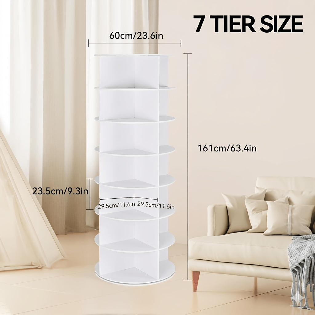7-Tier Spinning Shoe Rack, 360 Degree Rotating Shoe Organizer Tower, Vertical Carousel Storage for Shoes And Handbags. White