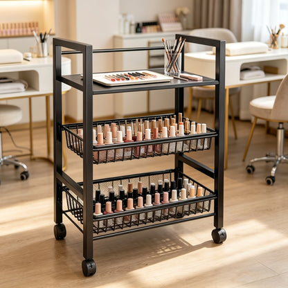Rolling Baker's Rack with Mesh Baskets & Adjustable Shelves – Metal Frame Kitchen Storage Shelf on Wheels for Kitchen, Bathroom, Living Room & Office