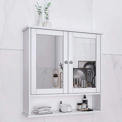Modern White Metal Wall-Mounted Bathroom Storage Cabinet with 2 Mirror Doors & Adjustable Shelves - Space-Saving Medicine Organizer for Kitchen, Laundry Room, Hotels - Easy Assembly, No Electrical Needed, Narrow Bathroom Storage Cabinet, Contemporary Desi