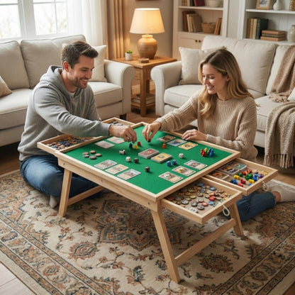 Foldable Multifunctional Game Table with Drawer Storage, Non-Slip Puzzle & Board Game Table for Home Office Camping, Space-Saving Portable Folding Table in Green