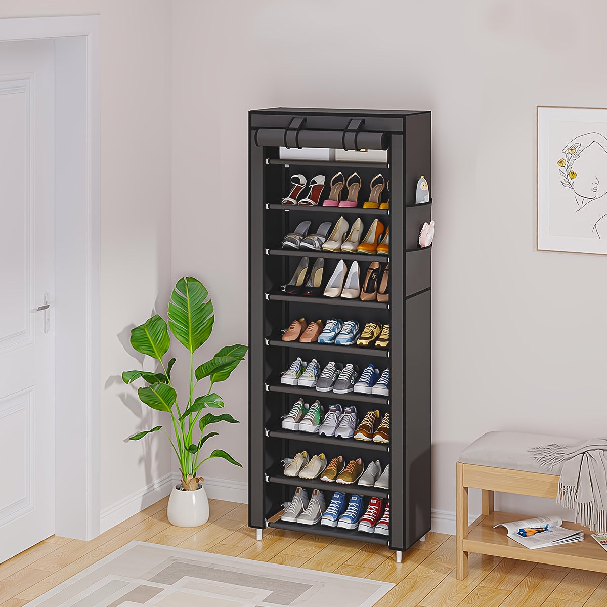 6/8/10/3 Tier Shoe Organizer with Nonwoven Fabric Cover Shoe Cabinet, Easy to Assemble, Portable Shoe Cabinet, Shoe Storage Shelf for 27-35 Pairs Of Shoes, Suitable for Various Scenes Such As Entryway, Suitable for Sneakers, High Heels, And Boots