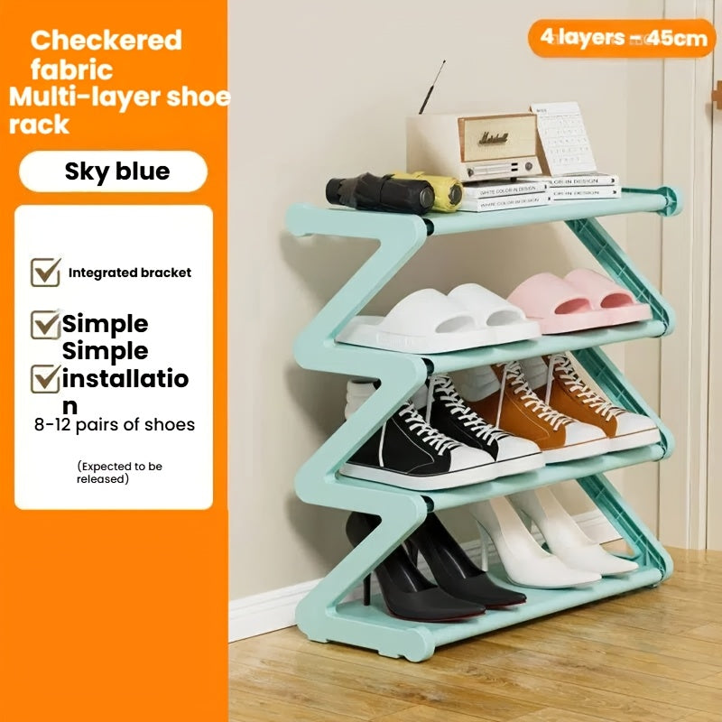 4-Tier Z-Shaped Shoe Rack, Durable Plastic Independent Storage Boxes, Curved Design, Multi-Function Storage Rack, Easy Assembly Freestanding Shoe Rack, No Tools Required, Compact Design, Suitable for Living Room Or Dorm, Stackable And Space-Saving