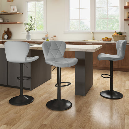Swivel Bar Stools Set of 1/2/3/4, Adjustable Height Faux Leather Upholstered Counter Stools with Back & Thickened Cushion, Modern Island Barstools for Kitchen, Restaurant & Home Bar – Black White Gray Khaki