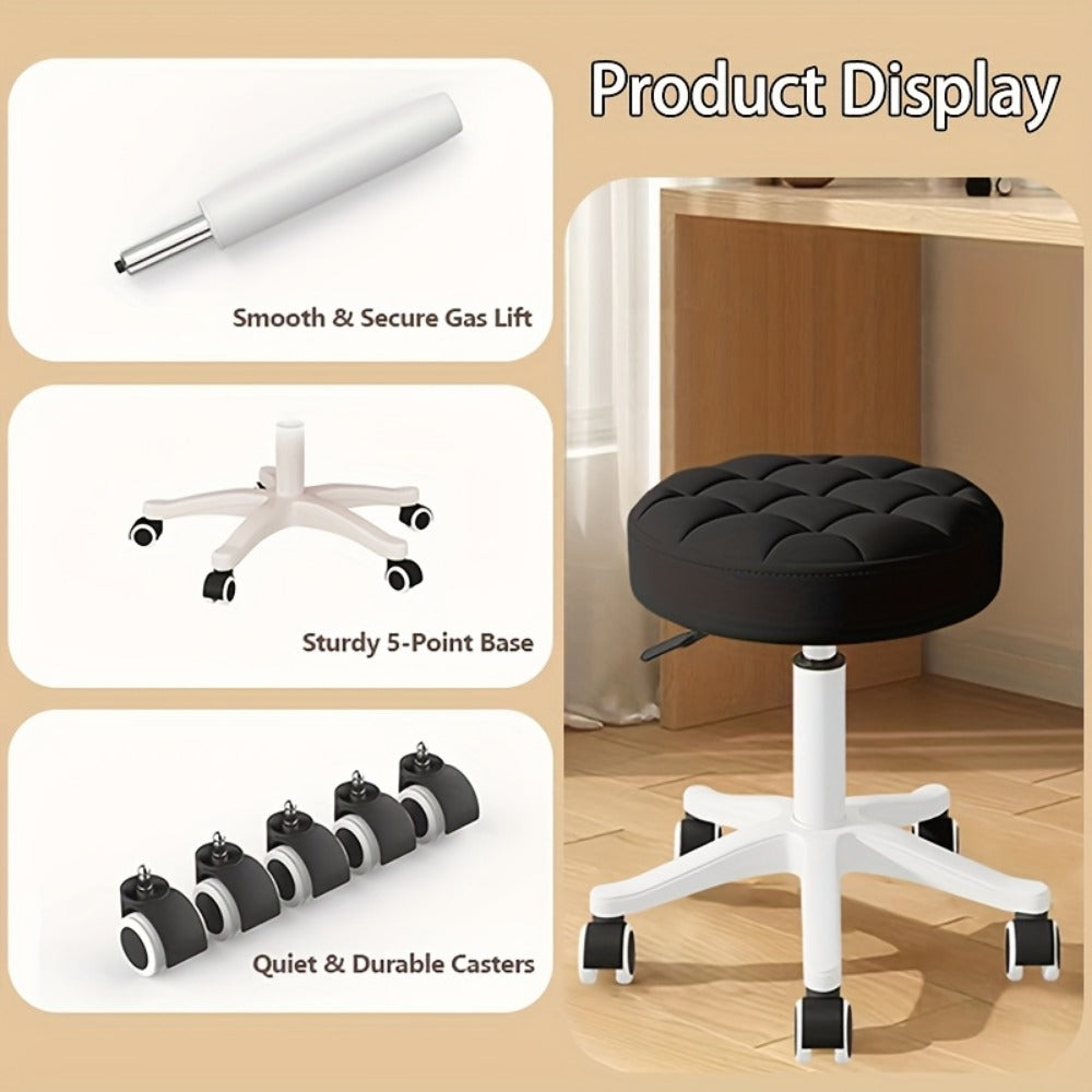 Salon Stool Chair with Super Soft Cushion, 360° Swivel & Height Adjustable – Upgraded Rolling Stool for Salon, Spa, Tattoo, Medical & Home Office, White, Gray, Black