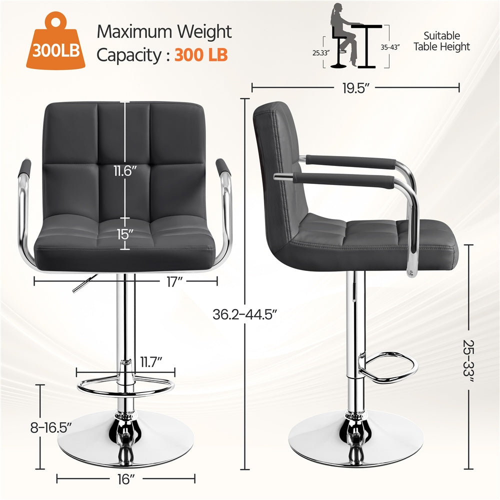 Costoffs 2pcs PU Leather Bar Stools Adjustable Swivel Stools Kitchen Chairs with Large Steel Base, Backrests & Footrest for Dining Room, Kitchen Island, Home Bar Counter, Christmas Gift