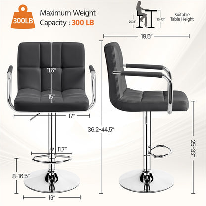 Costoffs 2pcs PU Leather Bar Stools Adjustable Swivel Stools Kitchen Chairs with Large Steel Base, Backrests & Footrest for Dining Room, Kitchen Island, Home Bar Counter, Christmas Gift