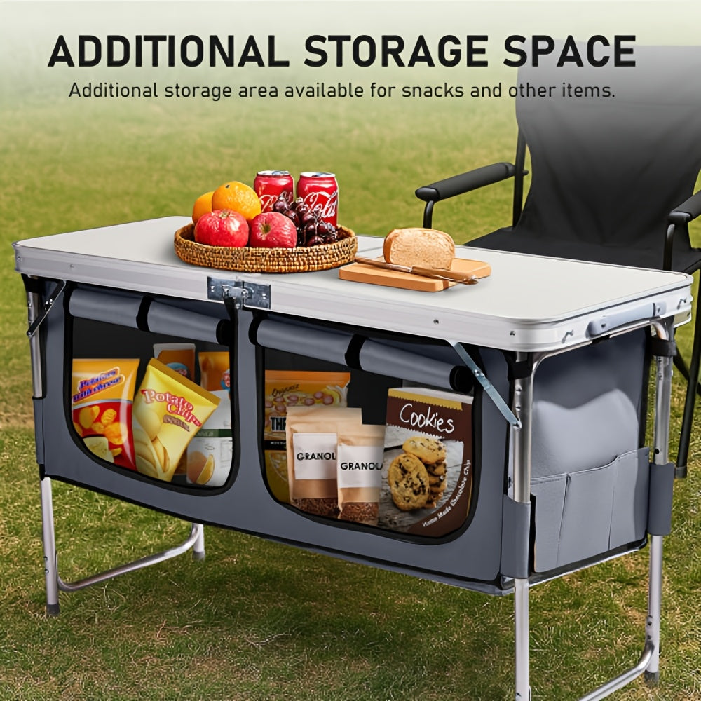 4 Ft Folding Table Aluminum Adjustable Height Portable Camping Picnic Table for Outdoor Beach BBQ Backyard Party Garden Patio 5 Colors