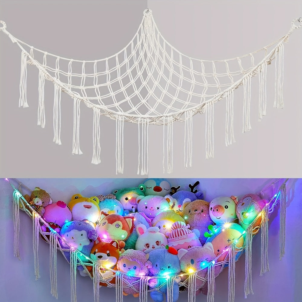 A Large Stuffed Storage Hammock With Lights, Suitable For Storing Unused Stuffed And Indoor Storage, As Well As Small Items For Halloween, Christmas, Easter, And Thanksgiving.