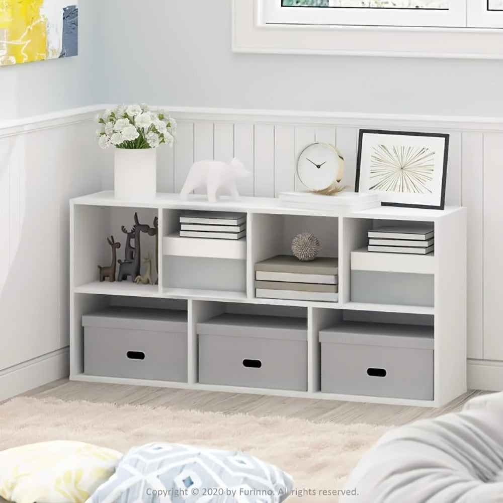 7-Cube Bookcase Storage Organizer with Open Shelves – Engineered Wood Cube Shelf Unit for Living Room, Bedroom, Home Office & Kids Room, White, Grey, White/Pink