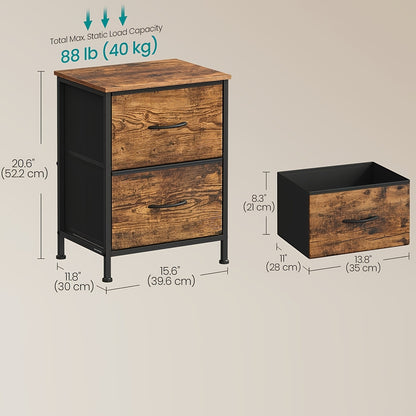 2 Drawer Dresser for Bedroom, Fabric Storage Chest Nightstand, Sturdy Steel Frame MDF Top, Non-Woven Drawer Organizer Unit for Closet Entryway