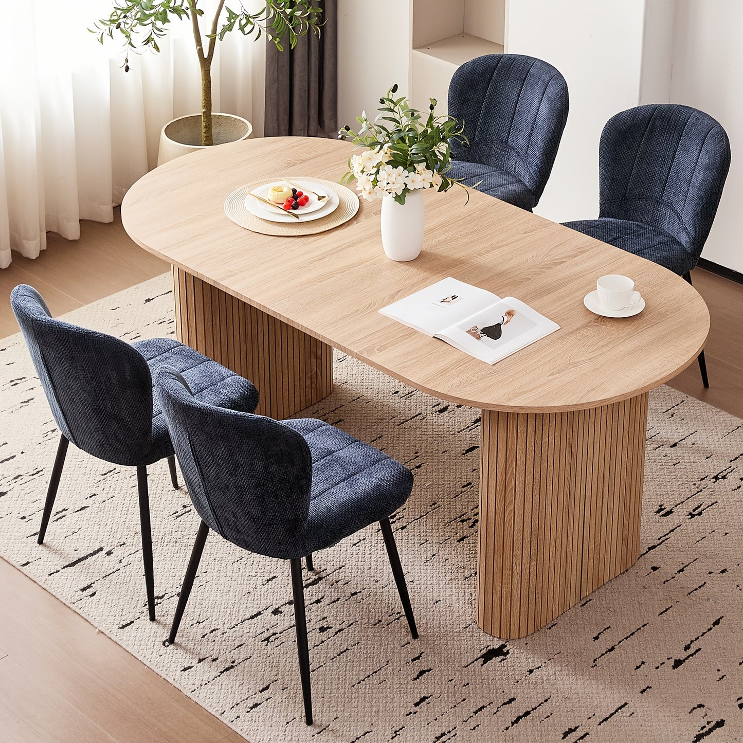 70.8" Oval Dining Table for 4 6 Person, Mid-century Modern Farmhouse Kitchen Table, Wood-grain Patterned Rustic Dinner Table for Breakfast Dining Reception Room(Only Table)