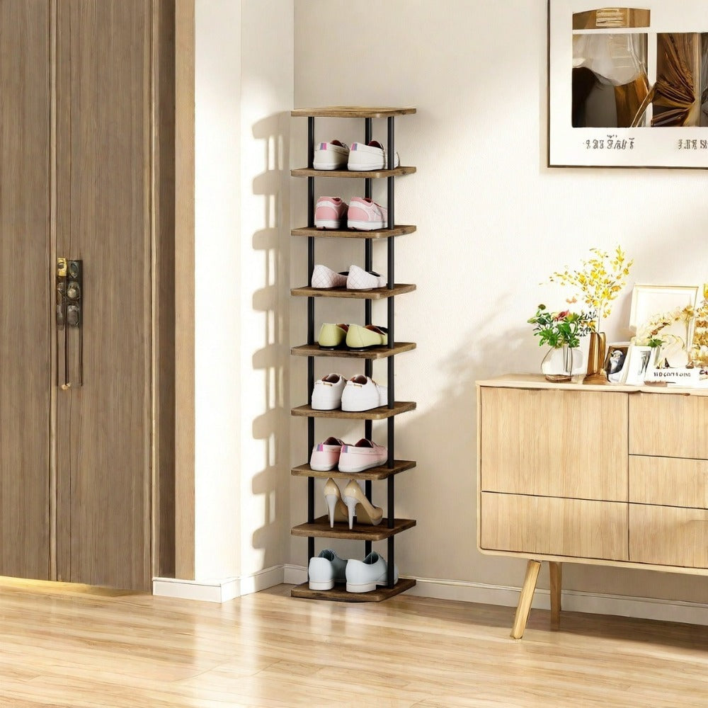9-Tier Vertical Shoe Rack Tower Narrow Freestanding Shoe Organizer for Closet, Entryway & Bedroom – Slim MDF Shoe Shelf for Space-Saving Home Storage
