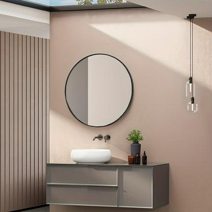 Round Metal Wall Mirror Matte Black & Gold Frame, Easy-to-Hang Modern Decorative Mirror for Entryway Bathroom Living Room Dresser Bedroom Wall Decor