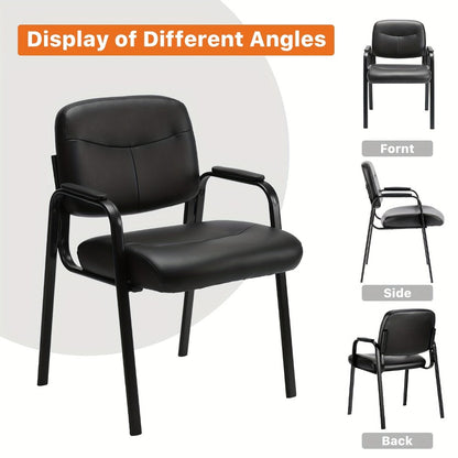 Waiting Room Chairs Set of 2, Leather Guest Chair with Padded Arms – No Wheels Reception Chair for Office, Conference Room, Lobby, Salon & Home, Black