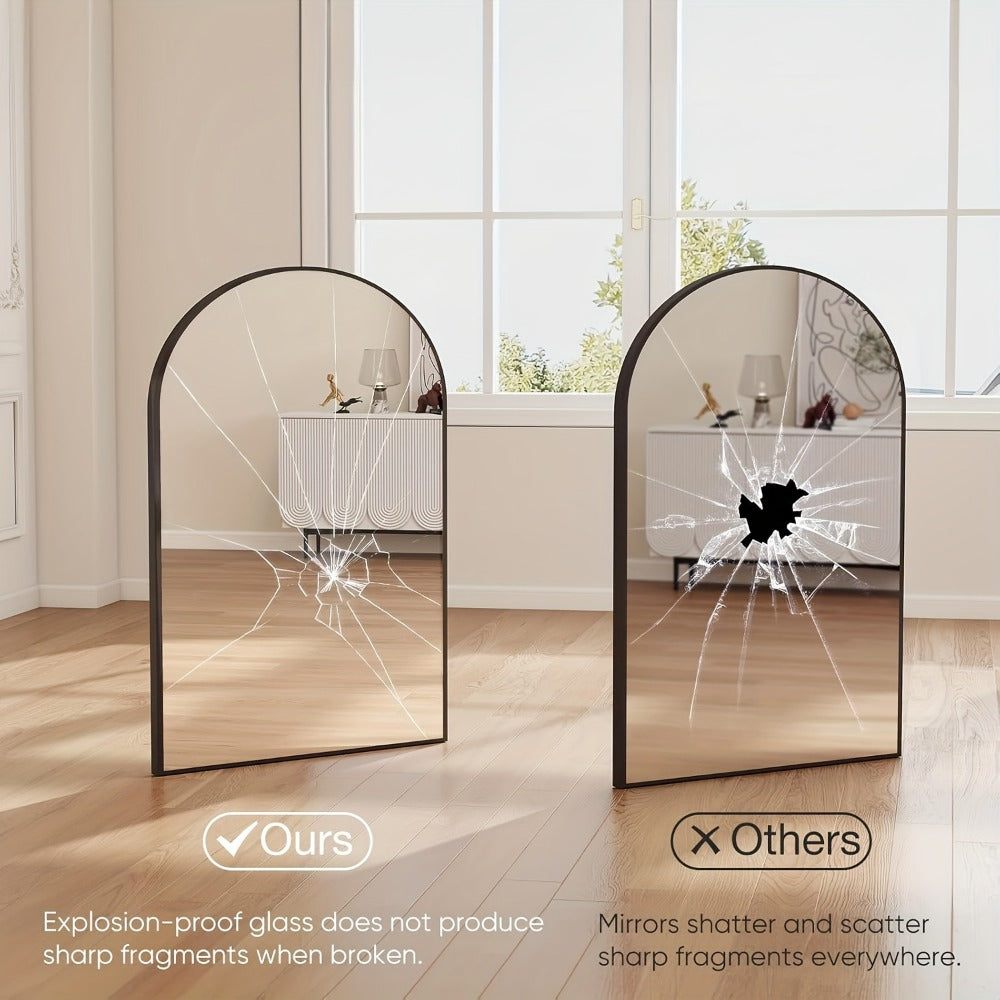 Arch Bathroom Mirror Wall Mounted Shatter-Proof Metal Frame Vanity Mirror Over Sink for Bedroom Living Room Modern Home Decor