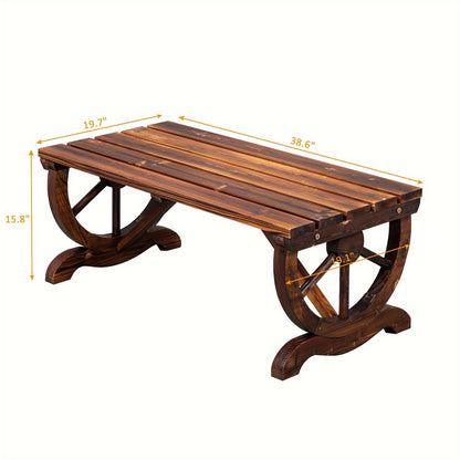 38.5In Wood Bench with Wooden Wheel Cedar Carbide Color
