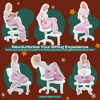 Cross-Legged Meditation Chair with Wheels – Height Adjustable ADHD Chair, Ergonomic Crescent Back Support, Memory Foam Seat, 360° Swivel, Teddy Fleece & Faux Leather in 4 Colors
