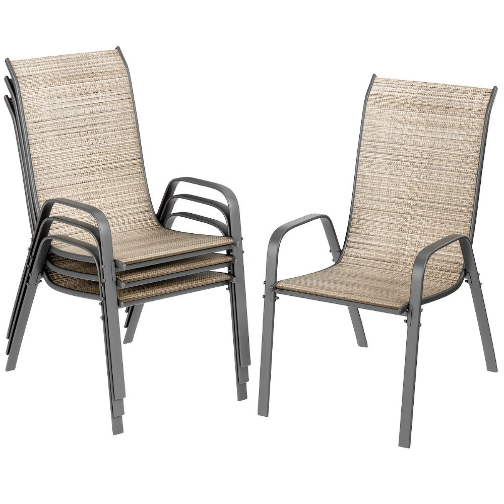 Stackable Patio Dining Chairs Set with Armrests Heavy Duty Breathable Textilene Outdoor Chairs Reinforced Iron Feet 330 LBS Capacity for Garden Lawn Backyard 4 6 8 Pack