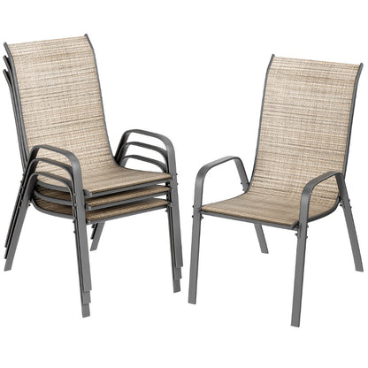 Stackable Patio Dining Chairs Set with Armrests Heavy Duty Breathable Textilene Outdoor Chairs Reinforced Iron Feet 330 LBS Capacity for Garden Lawn Backyard 4 6 8 Pack