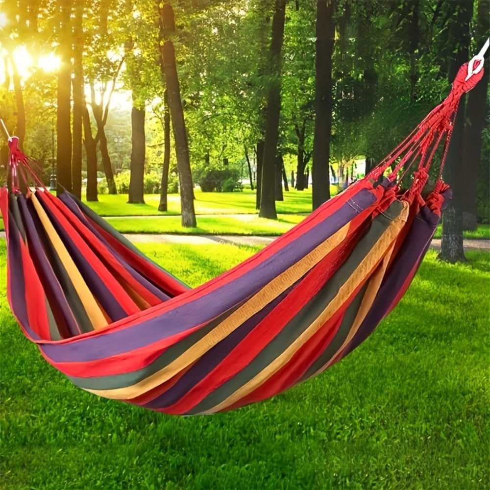 Striped Outdoor Camping Hammock with Anti-Roll Design, Tree-Friendly Straps & Storage Bag, Breathable Polyester Fabric for Backyard Garden Camping Hiking Indoor Use – 31.5" x 98.43"