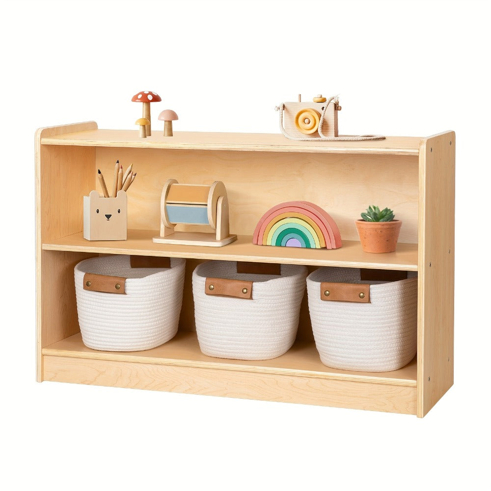Wood Shelf And Storage, 35.4" L, Wood Bookshelf And Organizers, 2-Tier Storage Cabinet Shelves And Kids Bookcase For Classroom, Kindergarten, Kids Room, Playroom.