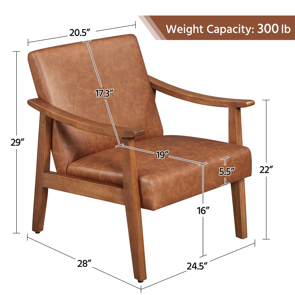 Costoffs Modern Armchair with Solid Wood Legs, Upholstered Accent Chair for Bedroom/Living Room/Guestroom, Available in Faux Leather or Boucle Fabric