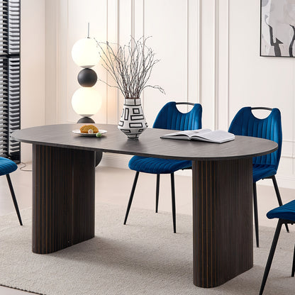 70.8" Oval Dining Table for 4 6 Person, Mid-century Modern Farmhouse Kitchen Table, Wood-grain Patterned Rustic Dinner Table for Breakfast Dining Reception Room(Only Table)