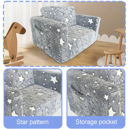 Glow In The Dark Super Soft Open Sofa 2in 1 Convertible Convertible Sofa Bed Glow In The Dark Plush Chair with Lazy Cushions
