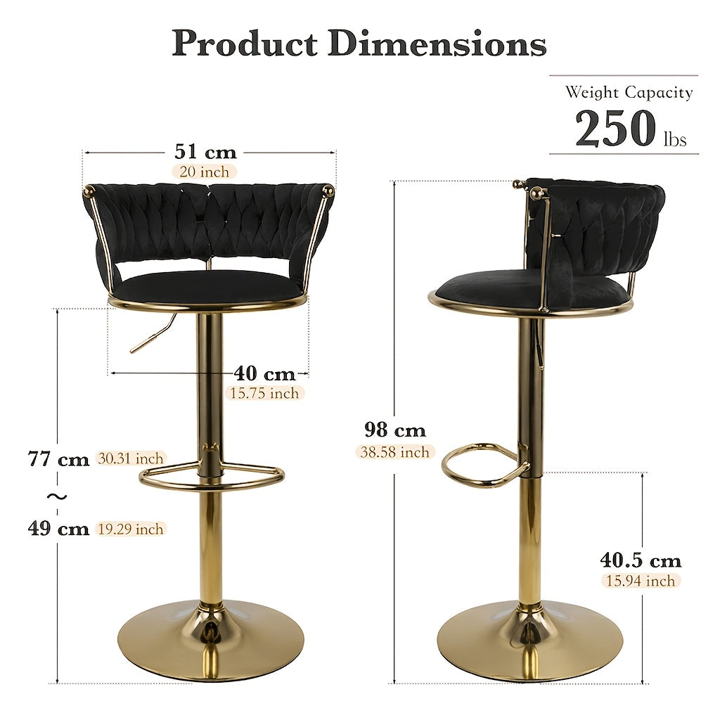 2pcs/4pcs Modern Swivel Woven Velvet Bar Stools, Stool, 360° Swivel Adjustable Height Bar Stool with Backs Golden Metal Tall Bar Stools Counter Height for Kitchen Island, for Christmas, Festival, New Year'S Gift