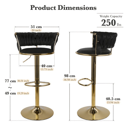2pcs/4pcs Modern Swivel Woven Velvet Bar Stools, Stool, 360° Swivel Adjustable Height Bar Stool with Backs Golden Metal Tall Bar Stools Counter Height for Kitchen Island, for Christmas, Festival, New Year'S Gift