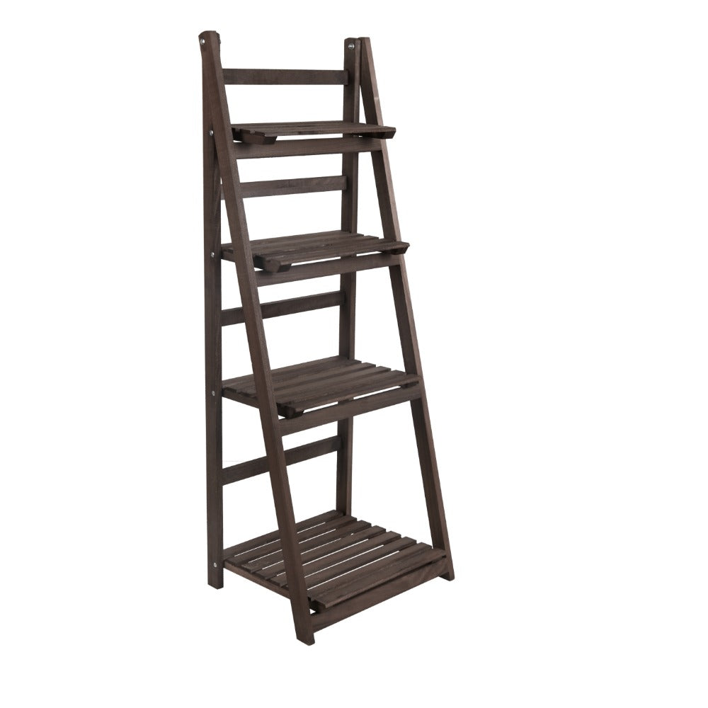 4-Tier Ladder Plant Stand Solid Wood Foldable, Paulownia Wood Display Shelf for Plants Garden Patio Balcony Living Room, Corner Shelf Storage Rack Bookshelf