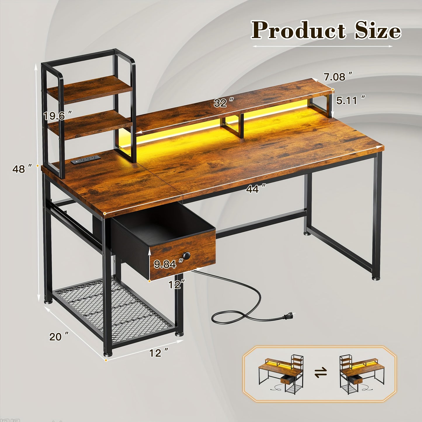 L Shaped Computer Desk with Power Outlets, Computer Desk with Storage Shelves, Home Office Corner Desk for Work, Writing Study Desk with Gaming Desk for Bedroom Office Dorm, L Shaped Desk, Desk, Desk, Computer Desk, Desk Gaming