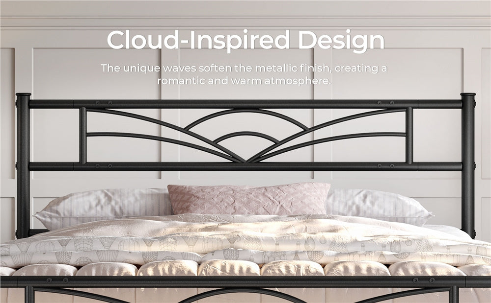 Costoffs Metal Platform Bed Frame with Cloud-inspired Design Headboard and Metal Bed Slats, Ample Under-bed Storage, Halloween Gift, Christmas Gift
