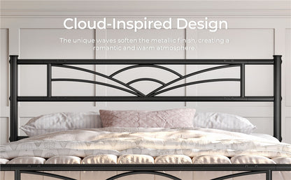 Costoffs Metal Platform Bed Frame with Cloud-inspired Design Headboard and Metal Bed Slats, Ample Under-bed Storage, Halloween Gift, Christmas Gift