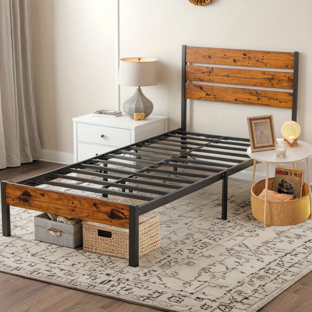 Modern All-Metal Bed Frame with Headboard And Footboard – Tool-Free Assembly, Underbed Storage, No Box Spring – Available in Queen, Full, And Twin Sizes