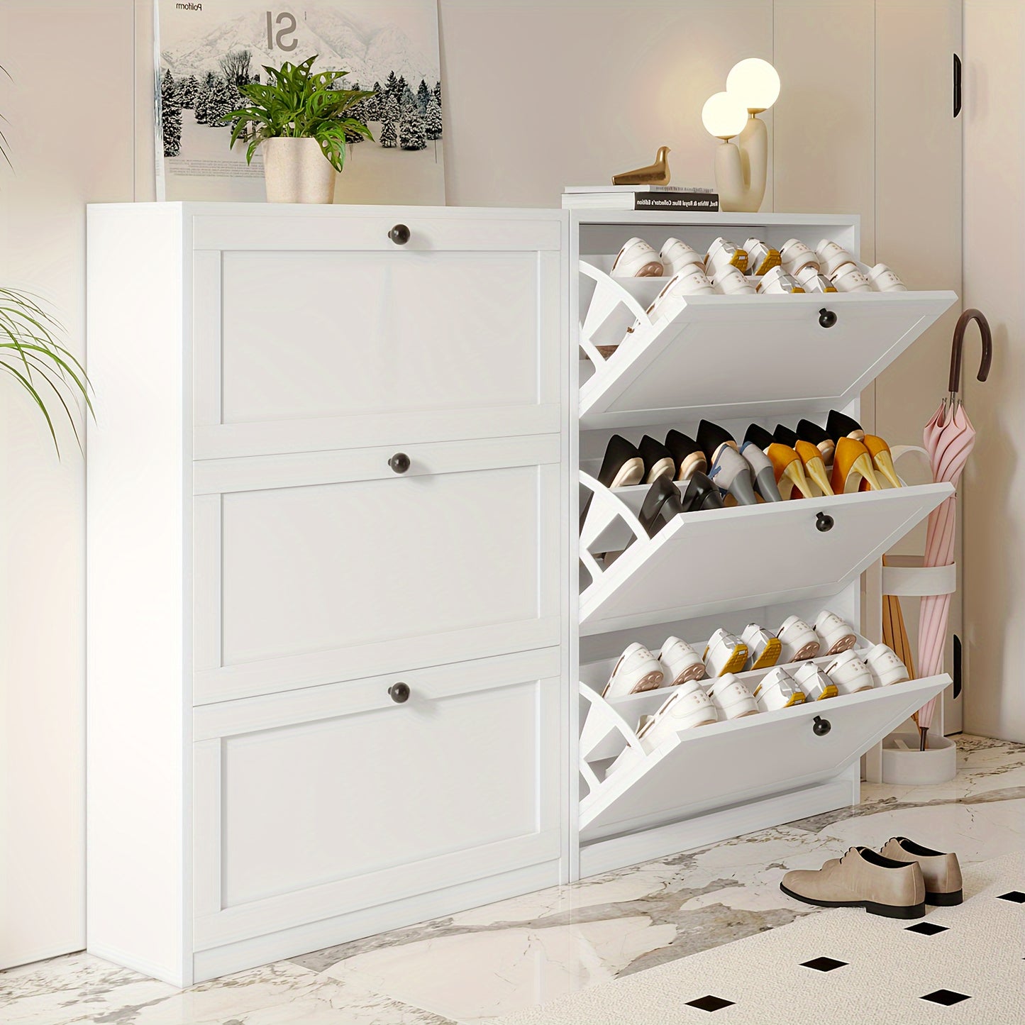 Shoe Cabinet with 3 Flip Drawers & Adjustable Shelf, Narrow Shoe Storage Cabinet for Entryway, Freestanding Hidden Shoe Organizer
