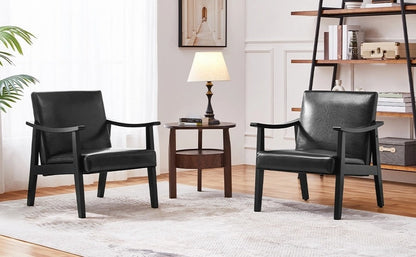 Costoffs Modern Armchair with Solid Wood Legs, Upholstered Accent Chair for Bedroom/Living Room/Guestroom, Available in Faux Leather or Boucle Fabric