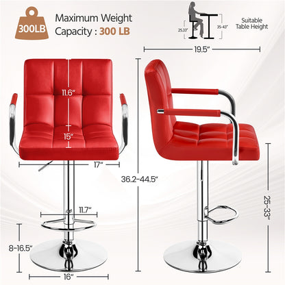 Costoffs 2pcs PU Leather Bar Stools Adjustable Swivel Stools Kitchen Chairs with Large Steel Base, Backrests & Footrest for Dining Room, Kitchen Island, Home Bar Counter, Christmas Gift