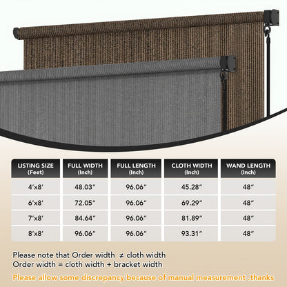 Outdoor Roller Shades with Splicing Design, Cordless Patio Roll Up Blinds, Exterior Shade Cloth Roll Shade for Patio