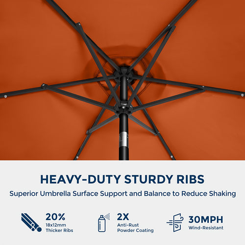 7.5Ft Solar LED Patio Umbrella, Tiltable Table Umbrella, Waterproof Solar Outdoor Umbrella with Button Tilt, UV Protection, Suitable for Pool, Deck, Yard, Garden, Backyard