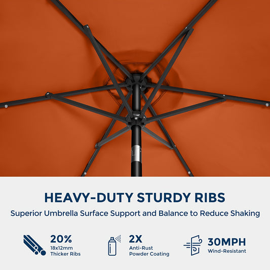 7.5Ft Solar LED Patio Umbrella, Tiltable Table Umbrella, Waterproof Solar Outdoor Umbrella with Button Tilt, UV Protection, Suitable for Pool, Deck, Yard, Garden, Backyard