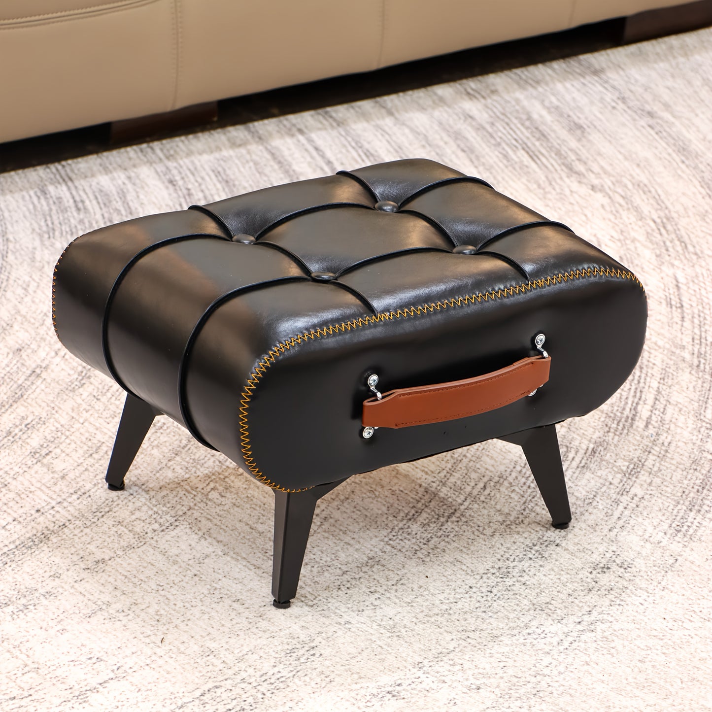 1pc Stylish & Versatile High Quality Oil Wax Leather Low Stools, Footstools, Leather Padded Footstools - for Sofa End, Shoe Changing Stools for Living Rooms, Corridors, Foyers, Entrance, Bedroom, Home Decor Furniture, Furniture for Home